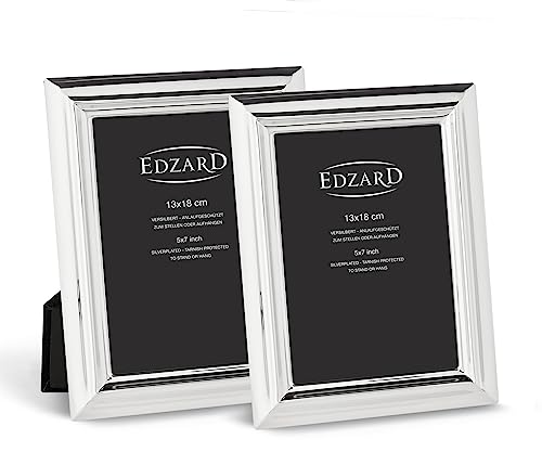 EDZARD Set di 2 cornici Firenze per foto 13 x 18 cm, argentate, protette contro l'ossidazione, con 2 appendini