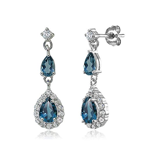 Sterling Silver London Blue & White Topaz Fashion Teardrop Dangle Earrings #TOP4