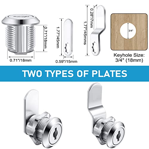 24 Set Cabinet Locks With Keys Cabinet Cam Lock Set, Keyed Alike 5/8'' Cylinder Length Fits On 0.4'' Max Panel Thickness For Secure Drawer Mailbox Rv Storage Tool Box Replacement Lock Kit, Zinc Alloy #TOP1