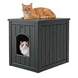 GULAIMOAO Outdoor Cat House Weatherproof, Resin Cat Houses for Outdoor Indoor Cats, Cat Box Enclosure, Easy to Assemble & Clean, Black