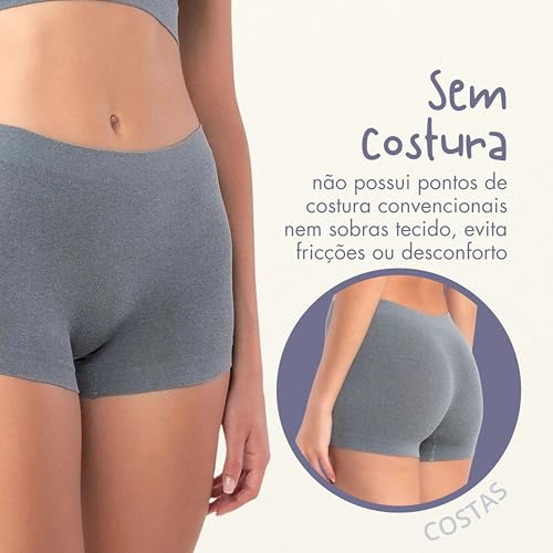 She by Mash Calcinha Boxer Sem Costura Microfibra Shortinho, Cinza Claro, GG