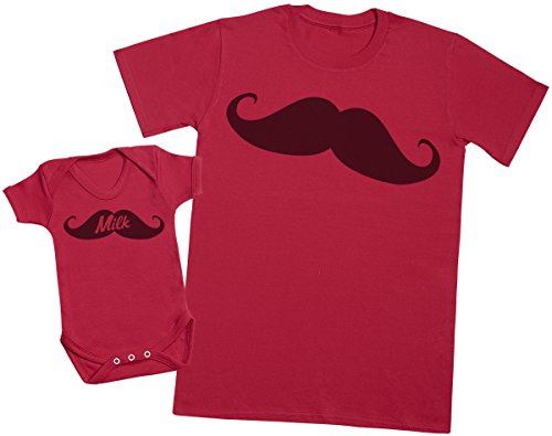 Zarlivia Clothing Moustashe - Ensemble Père Bébé Cadeau - Hommes T-Shirt & Body bébé - Rouge - Small & Newborn