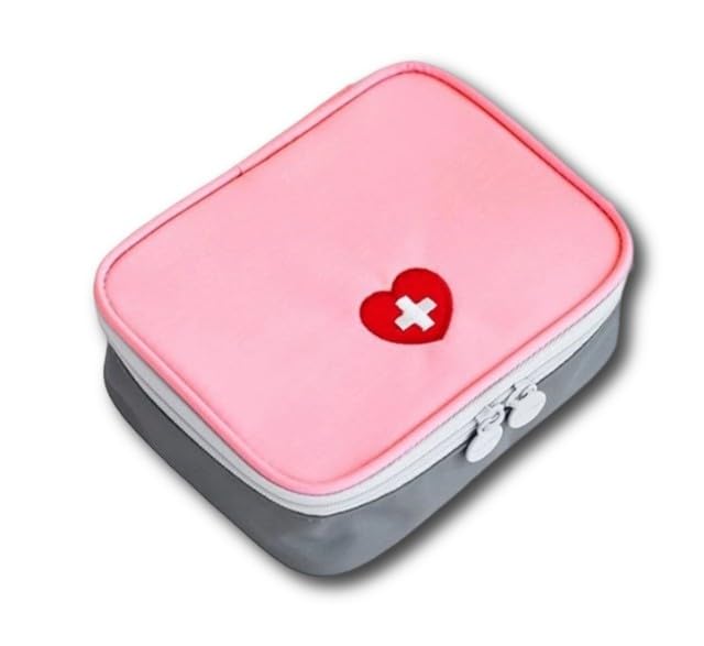 Zhuluck Mini kit de primeros auxilios para exteriores, organizador de medicamentos portátil de viaje, kit de emergencia, kit de primeros auxilios rosa