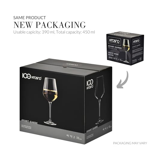 Foto von Krosno Große Weißweingläser | Set von 6 | 390 ML | Avant-Garde Kollektion | Bleifreies Kristallglas | Für Zuhause, Restaurants & Partys | Spülmaschinenfest