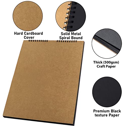 Image of Lakeer A3 (14X10 inch) Black Sketchbook 400 GSM Thick Paper Wireo Bound Hardboard Cover Acid Free 12 Sheets