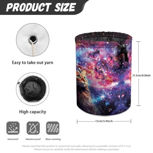 Image of Sellikakes Small Yarn Bag Yarn Holder Crochet Organizer, Cat Galaxy Crocheting Storage Bag, Knitting Bag Yarns Store Skein Ball, Crochet Project, Knitting Supplies