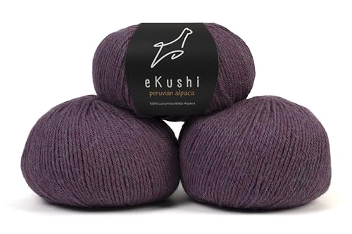 eKushi 100% Baby Alpaca Yarn for Knitting & Crocheting - Set of 3 Skeins of Premium Yarn DK - Lightweight Hypoallergenic & Thermal Peru Made - Ideal for Delicate Projects (M044 - Dark Fuchsia)