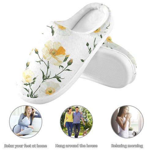 JUNZAN Sweet Portulaca Grandiflora White Womens House Cotton Slippers Soft Memory Foam Indoor Slippers for Spa Funny Presents 6-73