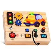 Auney Montessori Busy Board Activity Board ab 1 Jahr Auto-Lichtschalter Spielzeug, LED Holzspielz...