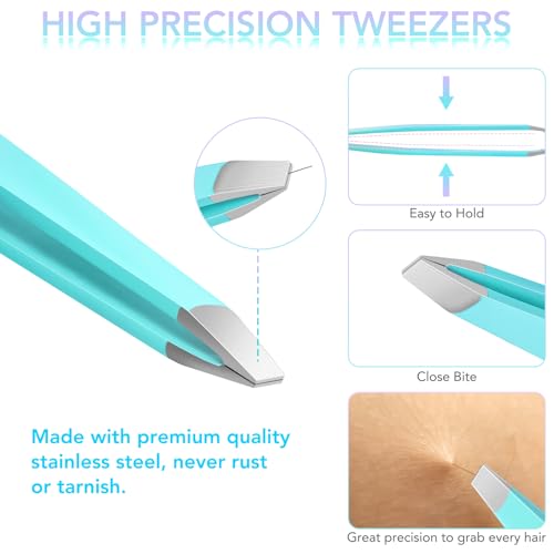 Tweezers Set for Facial Hair Removal Women, 8Pcs Precision Eyebrow Tweezers Nail Clipper Set Eyebrow Plucker Men for Ingrown Hair Removal (Violet/Cyan) - Image 3