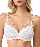 AVIDLOVE DAMEN BH MIT BÜGEL SEXY V-AUSSCHNITT MINIMIZER BHS SPITZE VOLLSCHALEN BRA LACE UNGEPOLSTERT BRALETTE MESH UNTERWÄSCHE KLASSISCHE BHS WEISS XXL