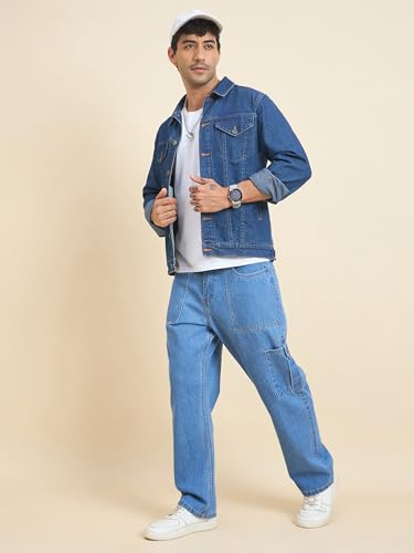 Image of STUDIO NEXX Men's Baggy fit Denim Cargo Pants |Non Stretchable| Wide Leg Jeans| Cargo Jeans|Baggy Cargos for Men