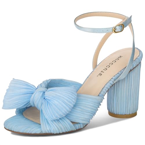 MUCCCUTE Women's Bow Knot Heeled Sandals Ankle Buckle Strap Chunky Heeled Open-toe Comfortable Wedding Party Fashion Heeled