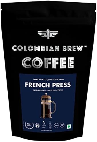 Colombian Brew Arabica French Press Coffee Powder, Dark Roast Strong, 100g Pouch