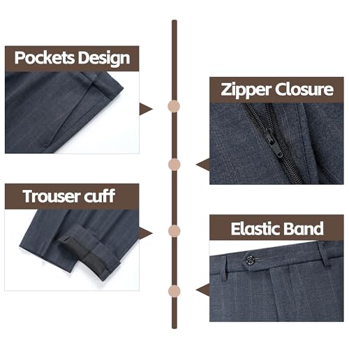 Men Suits 4 Pieces Slim Fit Tuxedo Blazer Peaked Lapel Striped Double Breasted Pants Shirt Tie Wedding Prom Business4