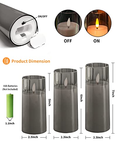 Kakoya Flickering Flameless Candles Battery Operated With Remote And 2/4/6/8 H Timer Plexiglass Led Pillar Candles Pack Of 9 (D2.3 Xh 5" 6" 7") With Realistic Moving Wick Candles For Home Decor(Grey) #TOP2
