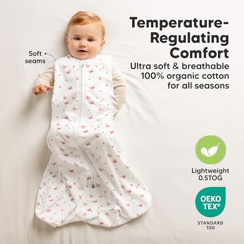 Image of 2-Pack Baby Sleep Sacks, Zipper Wearable Blanket - 100% Organic Cotton 0.5TOG, Soft Lightweight Toddler Sleeping Sack 6-12 months, Easy to Wear Newborn Swaddles Sleepsack (Butterflies, M)