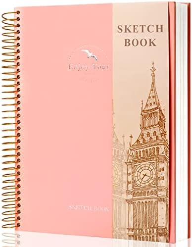 Hardcover Sketchbook for Drawing 8.5 x 11 Spiral Sketch Book for Adults Women Kids with 100gsm 68lb 120 Sheets Premium Paper Sketch Pad for Drawing Books Notebook Art Supplies, Pink