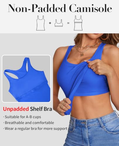 Image of V FOR CITY Womens Unpadded Shelf Bra Tank Tops Racerback Workout Camis Yoga Shirt Cotton Undershirt 2 Pack