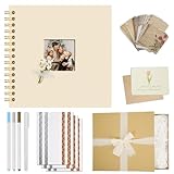 Vienrose Álbum de Scrapbook DIY Kit Completo 20,5 x 20,5 cm con Tapa de Lino, 40 Páginas Blancas y Accesorios Decorativos, Regalo para Bodas, Nacimiento, Viajes, Cumpleaños, Navidad, Beige