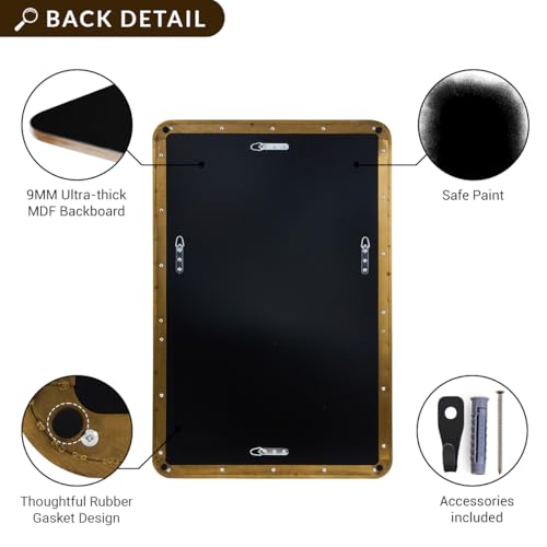 Image of ANDY STAR Brushed Gold Bathroom Mirror 48 inchX30 inch, Brass Bathroom Vanity Mirror Rounded Rectangle, SUS304-Anti-Rust Metal Frame Mirror, Wall Mounted Horizontal /Vertical 1'' Deep