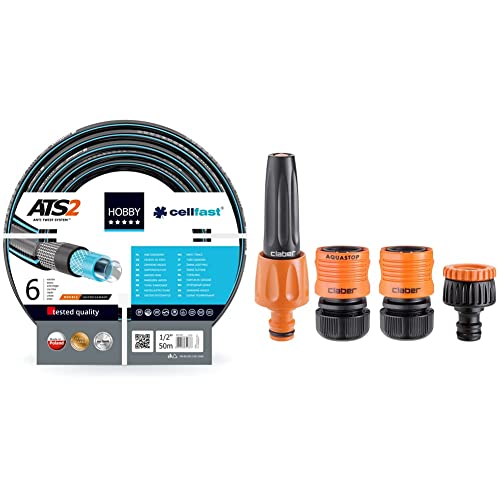 Tubo da giardino HOBBY ATS2 & trade; Heavy Duty 6 strati & Claber 51359 Set Lance Diritte con Raccordi Pollici