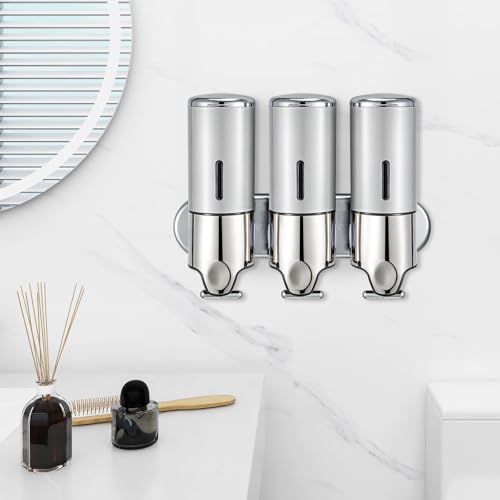 Holdfiturn Wall-Mounted Soap Dispenser, 3x500mL Shampoo and Conditioner Dispenser for Shower Bath Soap 3 Chamber No Drill Body Wash Pump Squeeze Triple Large System Organizer for Kitchen Bathroom - Cosy Home Interiors Holdfiturn Wall-Mounted Soap Dispenser, 3x500mL Shampoo and Conditioner Dispenser for Shower Bath Soap 3 Chamber No Drill Body Wash Pump Squeeze Triple Large System Organizer for Kitchen Bathroom - Image 2