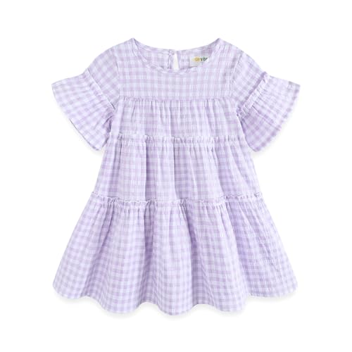 Little Girls Plaid Ruffle Skirt Dress Short Sleeve, Kids Summer2