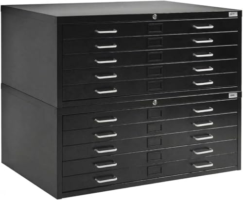 AdirOffice Flat File Cabinet - Heavy Duty 10-Drawer Blueprint Sheets Storage, 35" x 46" Great for Documents Sized 30” x 42”, Ideal for Artists, Art Files, Engineers, Architects, Offices - Black