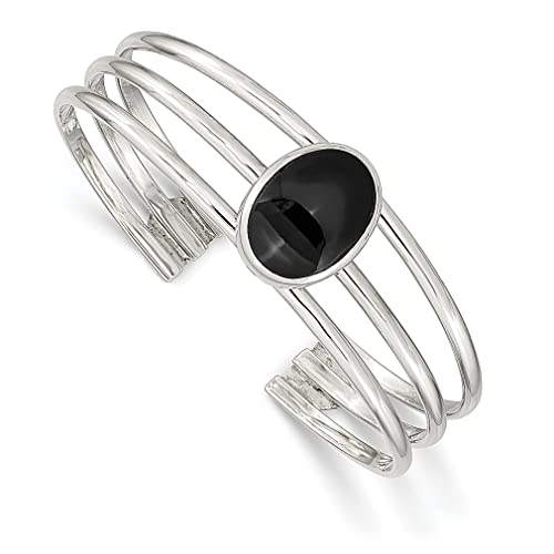 925 Sterling Silver Black Onyx Three Strand Cuff Bangle Bracelet Expandable Stackable Slip On Natural Stone Shell Wood Fine Jewelry For Women Gifts For Her #TOP4