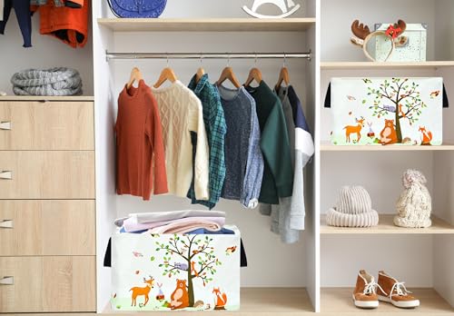 Image of Rec Animals Print Box Hamper Storage Basket Collapsible Organizer Bin Gift Shelf Baskets for Home and Kitchen Storage