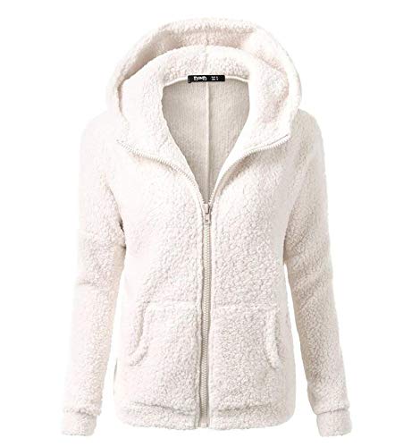 Elonglin Casaco Femininode Lã Zíper Moletom com Capuz Jaqueta Blouson Quente Macia para Tempo Frio O