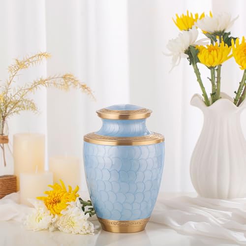 Image of Cremation Urn for Human Ashes - Adult Brass Urn for Men or Women up to 200lbs - Handcrafted Memorial Burial Container - Suitable for Funeral or Display
