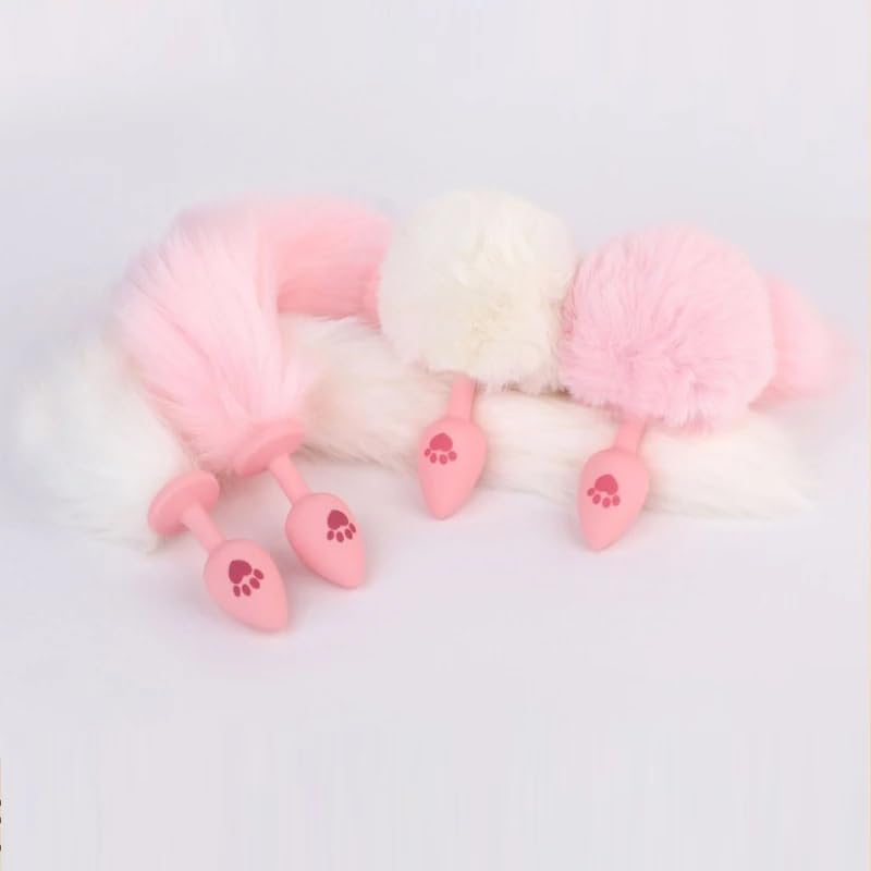 Anal Plug Fox Tail, 16 inch Pink Fluffy Tail Cat Claw Butt Plug Silicone Anal Sex Toy Cute Sexy Cosplay Erotic Role Play Game Anus Toy for Adults Female Women Men Couples: L