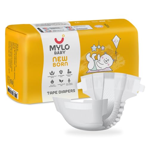 Mylo Baby Tape Diaper Newborn (NB) Size Upto 5 kg Babies (26 Count) Leak Proof | Lightweight | Rash Free | Upto 12 Hours Protection | ADL Technology | with Zinc Oxide Layer