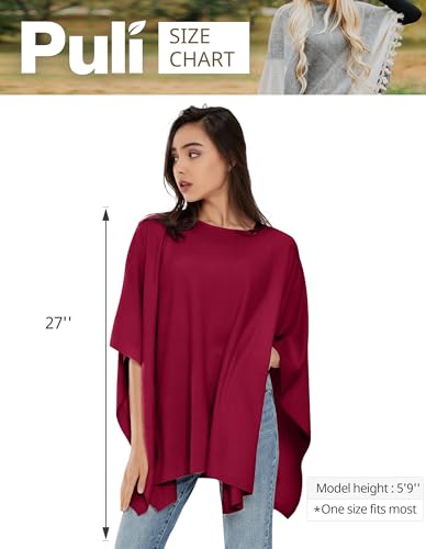 Image of PULI Women's Pullover Poncho Sweater Oversized Loose Fit Soft Shawl Layering Tops for Office Travel Daily Wear,Fall Winter