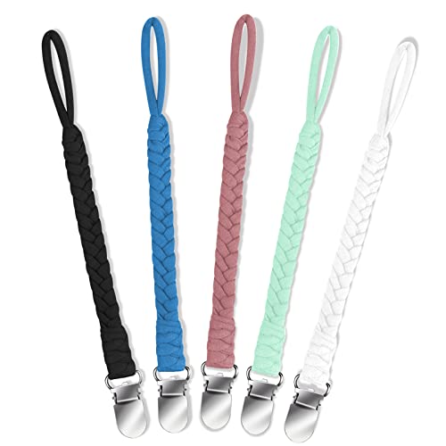5 Stücke Schnullerkette Baumwolle Schnullerband Set, Mädchen und Jungs Schnullerketten Clips für Lätzchen Dreieckstuch Sauger, Passt Alle Schnuller Baby Zahnen Spielzeug Cover