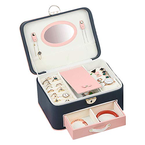 Preisvergleich Produktbild Arkmiido Schmuckkästchen Schmuckkasten Organizer für Frauen Reise Schmuckkästchen für Frauen Schloss Schmuckbox mit Spiegel und Schloss (25X18.5X13.5cm)
