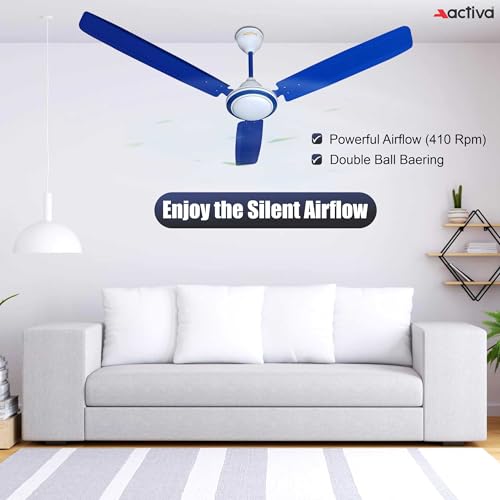 Image of ACTIVA 1200mm Ceiling Fan, High Speed 380 RPM Fan, Anti-Dust Coating, BEE Approved 1 Star Rating, Ceiling Fan for Home & Office, Blue