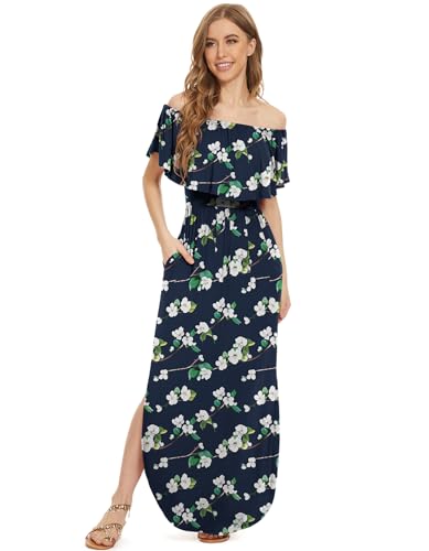 Image of LILBETTER Womens Off The Shoulder Ruffle Party Dresses Side Split Beach Maxi Dress