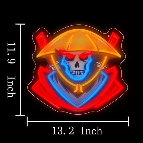 Image of Samurai Skull Led Neon Sign Light Neon Sign Led Light Up Sign Pop Art With UV Printed background Room Wall Decor Man Gaming Room, Kids Room, Bar Decoration, Birthday Party Gifts