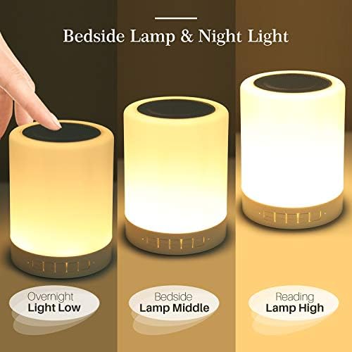 REAWUL Touch Bedside Lamp with Bluetooth Speaker, Table Night Light 3 Touch Dimmable Modes and 7 Colors to Switch, Birthday Gift for Women Men Teens Kids