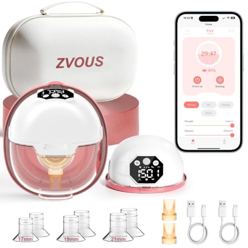 Hands Free Breast Pump Comfortable Painless Strong Suction Power Rechargeable Electric Breast Pump Smart App Wearable Pump Leakproof 4 Modes Levels Wireless Pump for Driving Office Yoga Sleeping