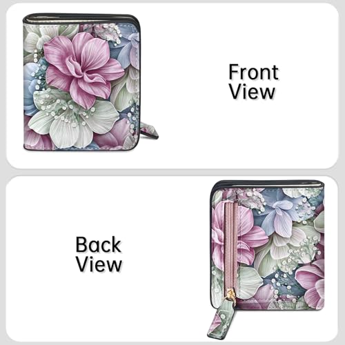 Image of Toughergun Happy Flower Floral RFID Small Wallet Women, Slim Thin Vegan Leather Bifold Wallet with Zipper Coin Pocket & ID Window, Cute Mini Travel Credit Card Holder Gift for Women Ladies Teen Girls