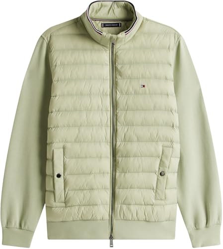Tommy Hilfiger Herren Sweatshirt mit Reißverschluss Mix Media Stand Collar Steppjacke, Grün (Earth Sage), M – Ansicht 4