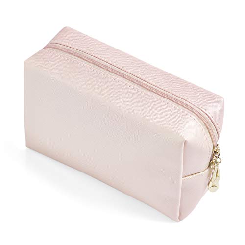 PU Leather Cosmetic Bag for Women Minimalism Makeup Bag for Daily Use Portable Storage Purse Small Neat Cosmetic Pouch Water-resistant Toiletry Bag for Travel (Light Pink)