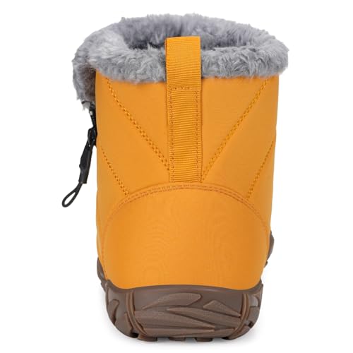 Minimalist Barefoot Winter Shoes Snow Boots Wide Width Waterproof Slip on Outdoor Sneakers Zero Drop Sole Warm Fur Lined Ankle Booties with Arch Support,47 Yellow-Matte4