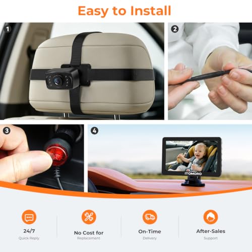 Image of Itomoro Rear Facing Mirrors, 2 Kids Baby Car Camera, 7'' Ultra Wide 1080P HD Display with 2 IR Night Vision Cameras, 150 Wide Angle, 360 Rotatable, Easy Install