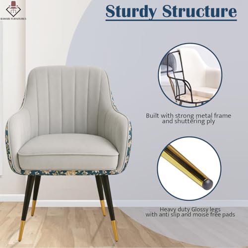 Image of Set of 2 Accent Chair for Living Room | Modern Armchair in Soft Velvet Fabric with Sturdy Legs | Premium Chair for Home Living Room Bedroom Restaurent | (Dual Fabric, Light Grey)