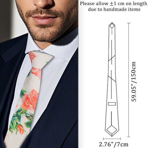 Image of Cotton Floral Ties for Men 2.76 inch Men's Skinny Tie Linen Flower Printed Neck Tie for Wedding Dating Party